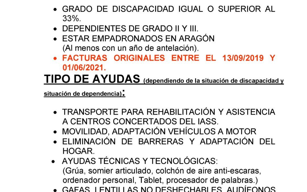 Información de los Servicios Sociales para ayudas a personas con discapacidad y/o dependientes