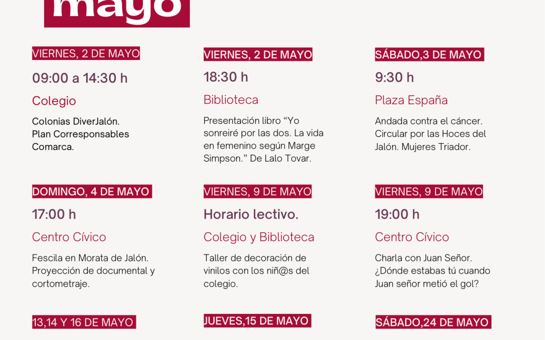 Programación cultural mes de mayo de 2025